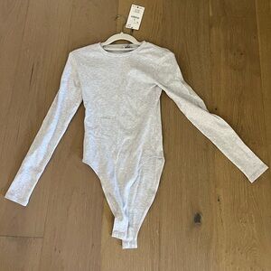 Zara Grey Long-Sleeve Bodysuit